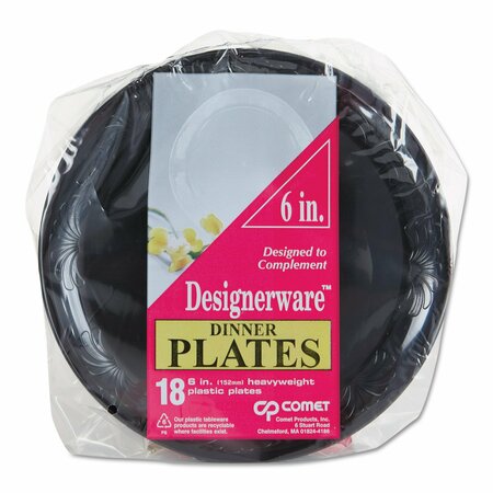 WNA Designerware Plastic Plates, 6 in. dia, Black, 180PK WNA DWP6180BK